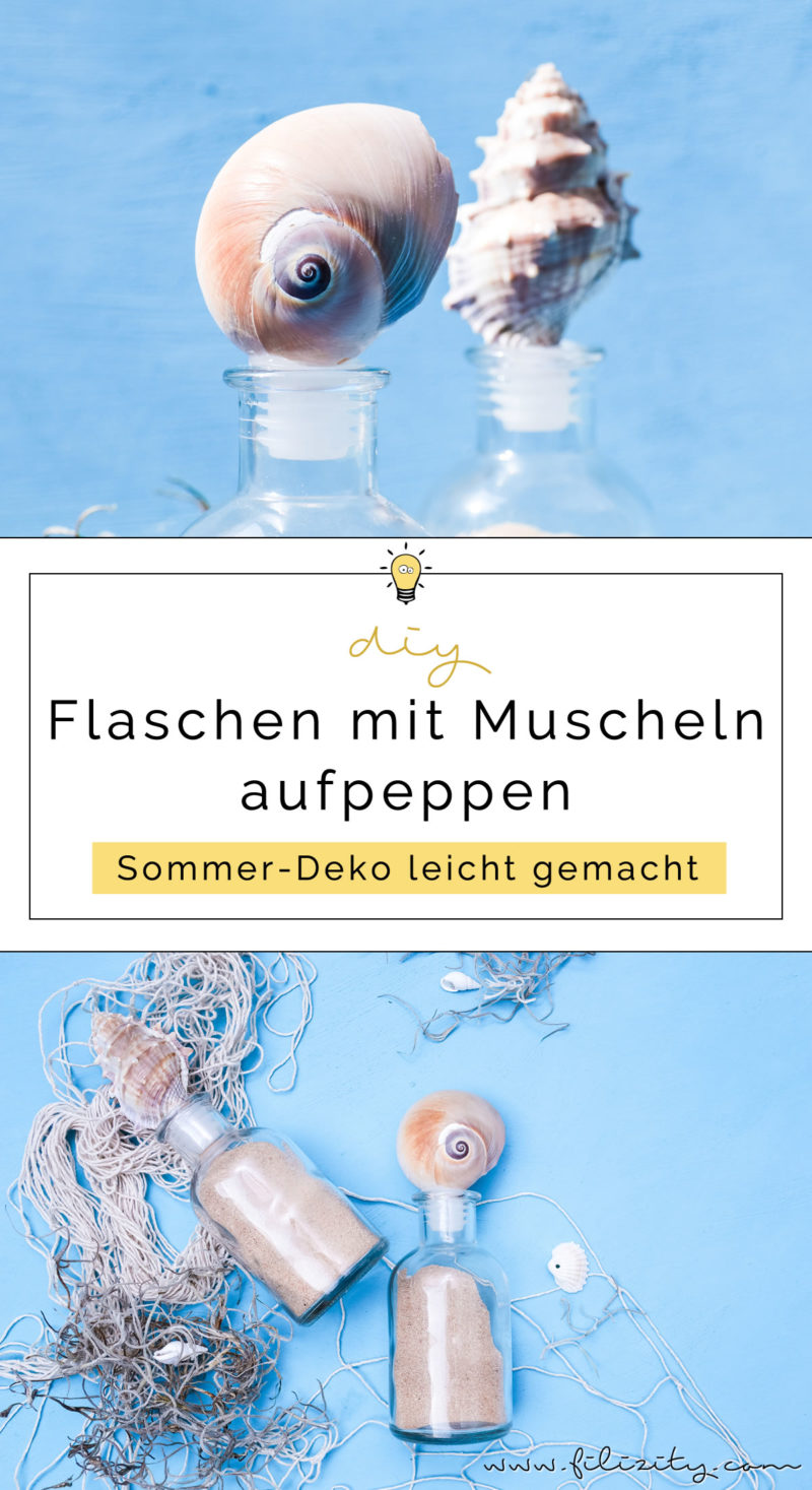 DIY Sommerdeko GlasFlaschen mit Muscheln aufpeppen