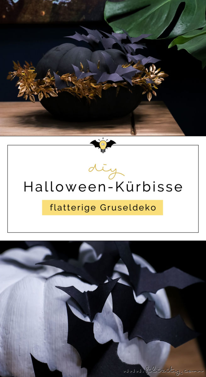 Gruselige Halloween-Deko selber machen: Verziere Kürbisse mit Papier-Fledermäusen für 